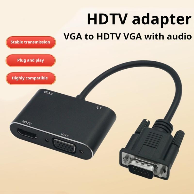 VGA To HDTV Converter With 3.5mm Auditory Support 1080P Resolution VGA Splitter For PC Laptop TV Projectors