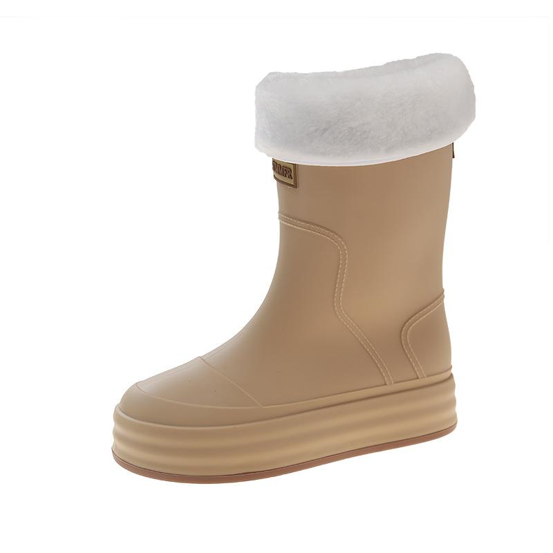 Medium Rain Boots Women's Non-slip Short Rubber Shoes Fleece Warm Water Shoes Kitchen Work Shoes Women's Lightweight Platform Rain Shoes