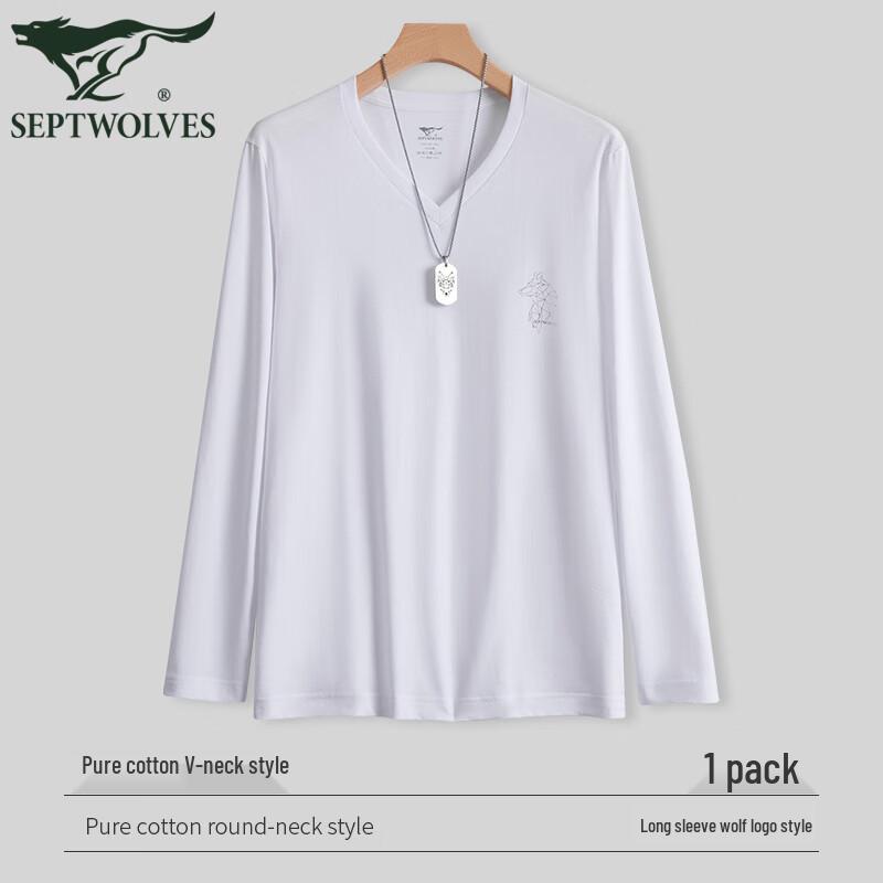 Qipilang Men's 100% Cotton V-Neck Long Sleeve T-Shirt