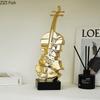 Creative Golden Violin Sculpture Artwork Desk Decoration Ornaments Resin Crafts Stacked Violin Statue Room Aesthetic Decor