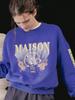 LA MAISON STUDIO Women'S Crop Flare Tropical University Heavy Terry Sweatshirt Blue (Fcd3Ts713W)