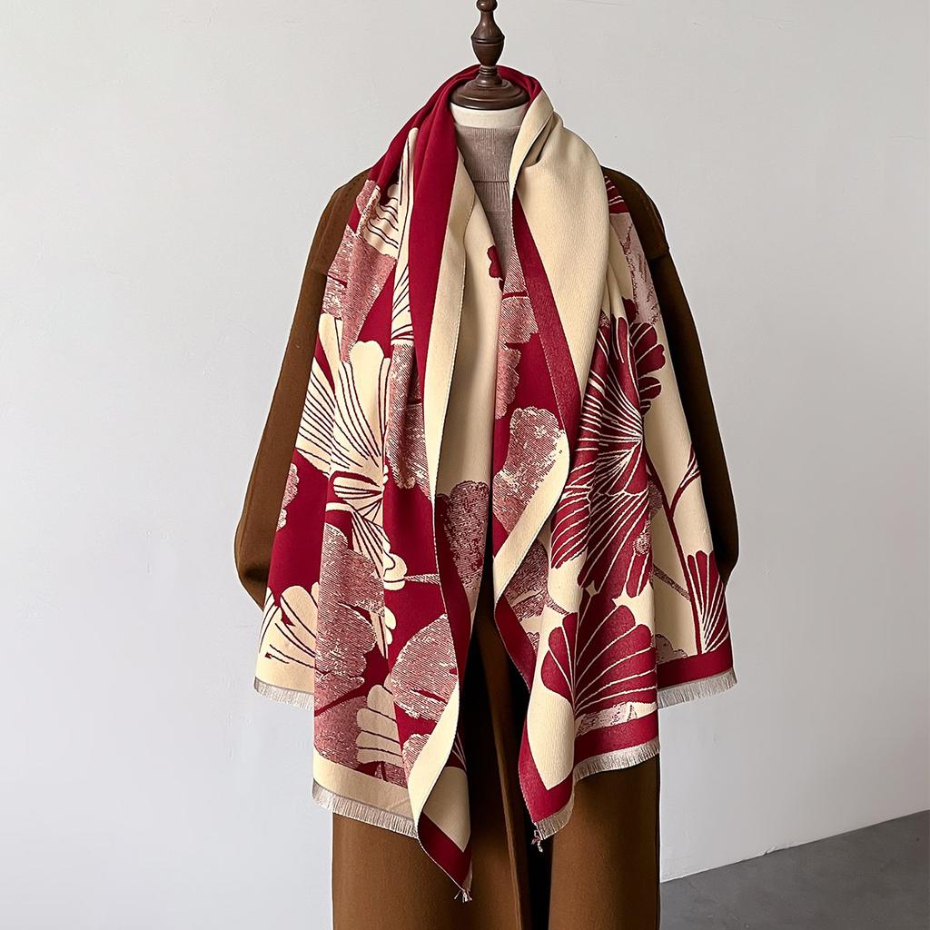 Doppelseitiger Kaschmirschal Damen Mode Pashmina Schal Winter Wickeltuch Blumendesign Warme Kopftücher Damen Halstuch