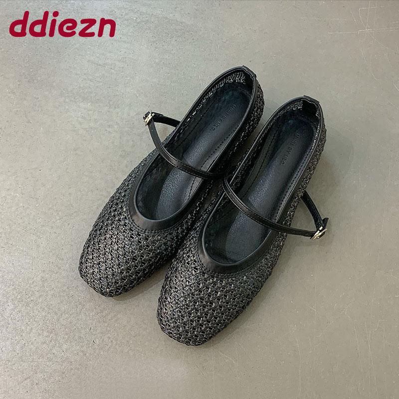 Fashion Female Weave Women Flats Shoes With Height Increasing Footwear Shallow Fashion Buckle Strap Ladies Flats Mary Janes Shoes