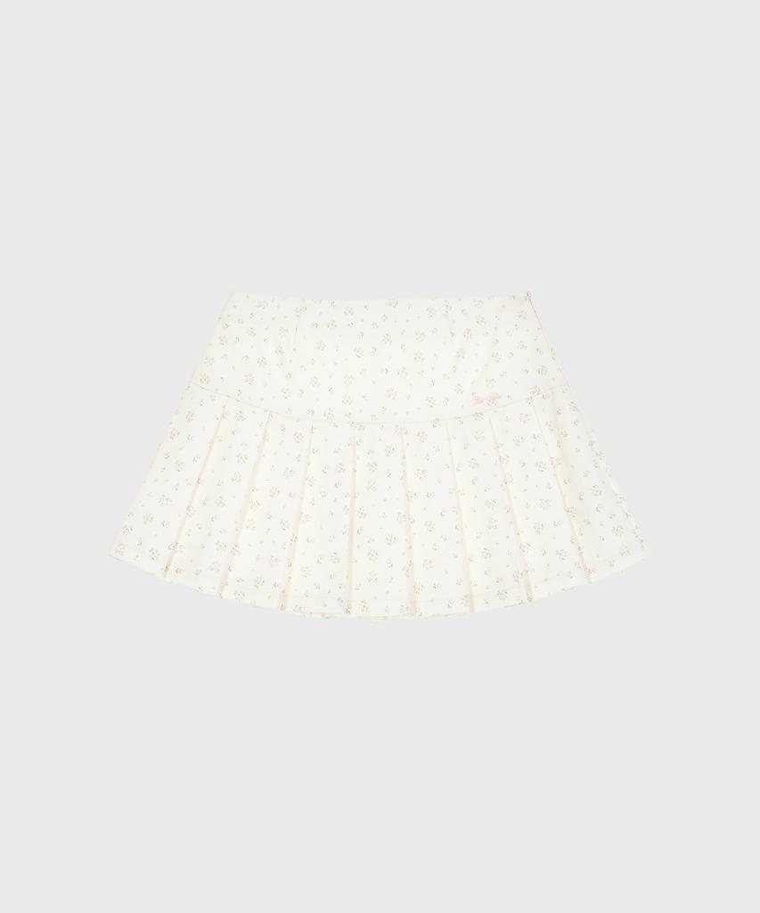 Alkialka Floral Pleats Mini Skirt (Ivory)