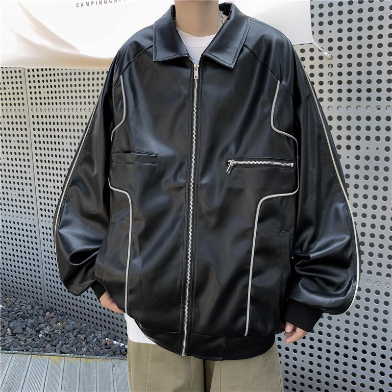 2023 Men's Trendy Leather Jacket - Autumn/Winter, Street Style, Korean-Inspired, Loose Fit, Hip-Hop Vibe