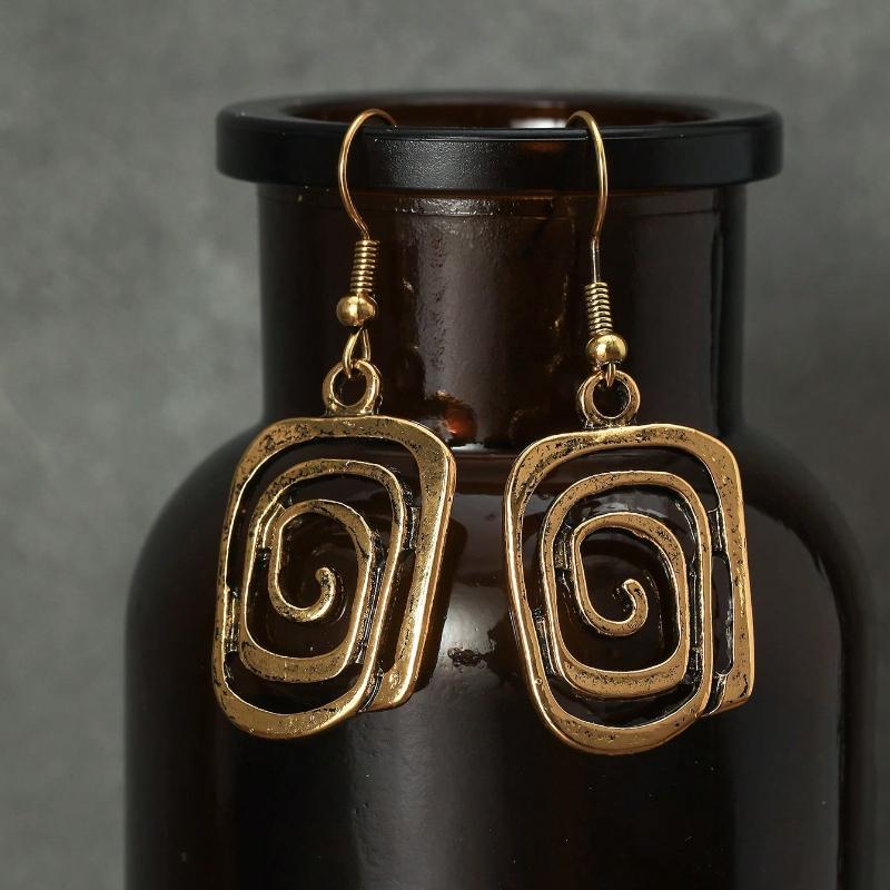 1 Par Pendientes Colgantes Asimétricos Geométricos Huecos de Metal en Espiral de Estilo Vintage Para Mujer, Uso Diario