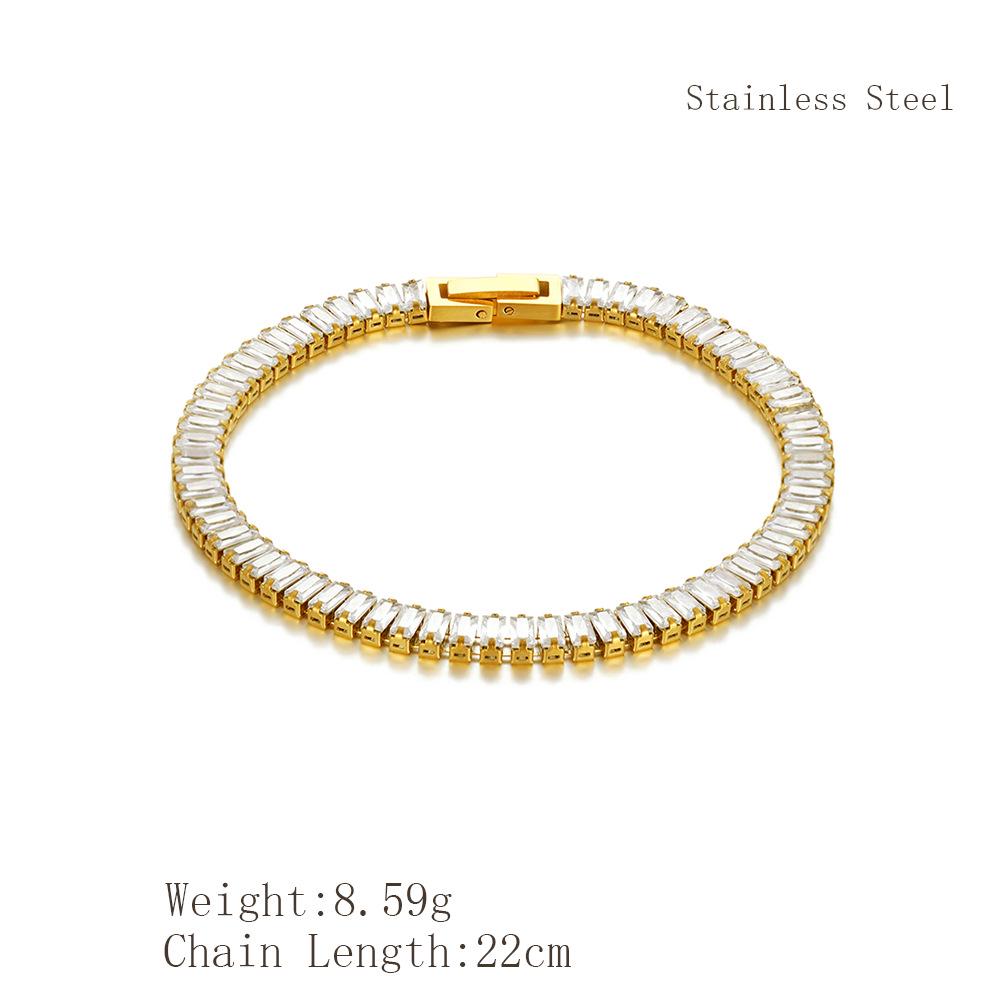 Hip-Hop Square Diamond Bracelet: Luxury Stainless Steel, Minimalist High-End Design.