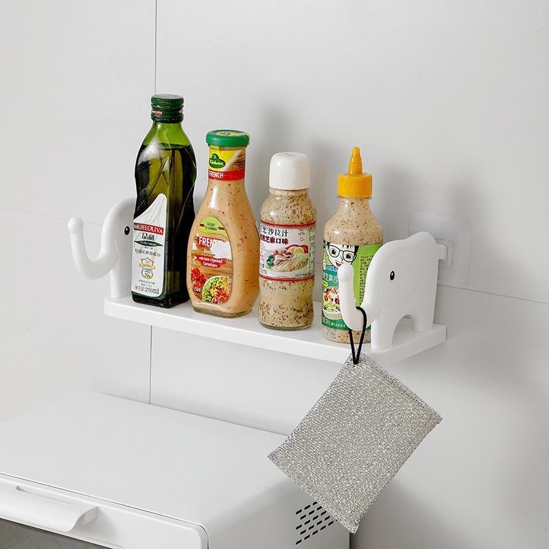 Creative Elephant Hook Storage Rack Multifunctional Organization Rack Non Perforated Wall Mounted Seasoning Storage Shelf