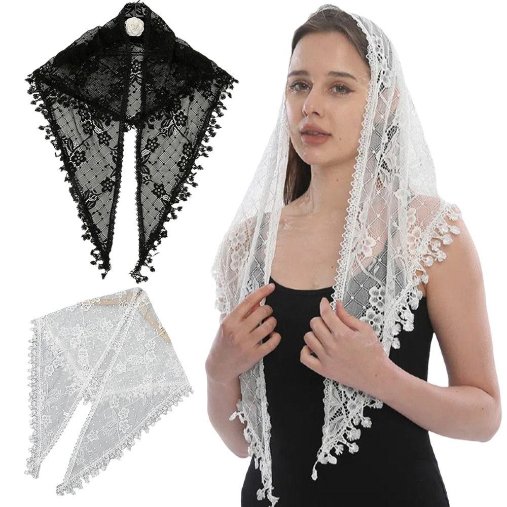 Cute Lace Flower Hair Scarf Vintage Sweet Headscarf Shawl Casual Triangle Head Scarf  Photography
