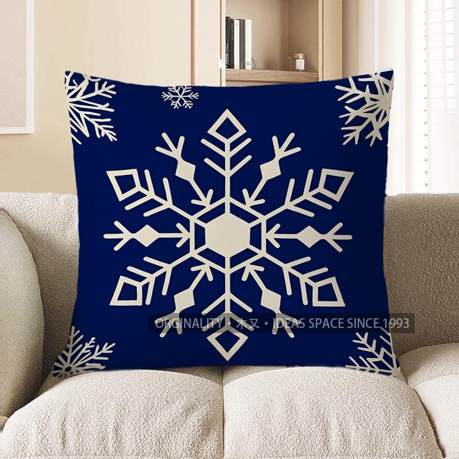 Home Decor Snowflake & Reindeer Christmas Throw Pillow Pattern Cushion Cover Suitable for Sofa Bedroom Car Pillow Cover