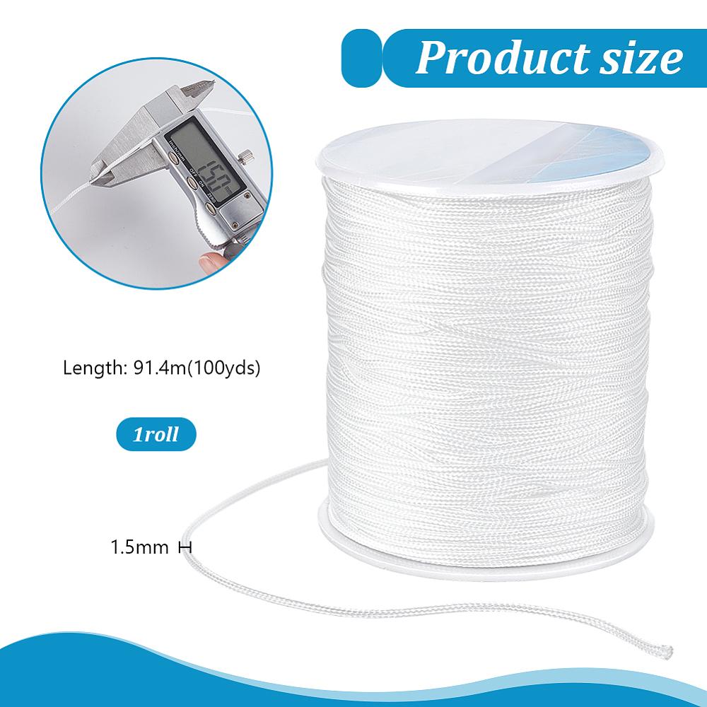 Braided Nylon Thread, Chinese Knotting Cords for Jewelry Making Macrame Craft, White, 1.5mm, About 100yards/roll