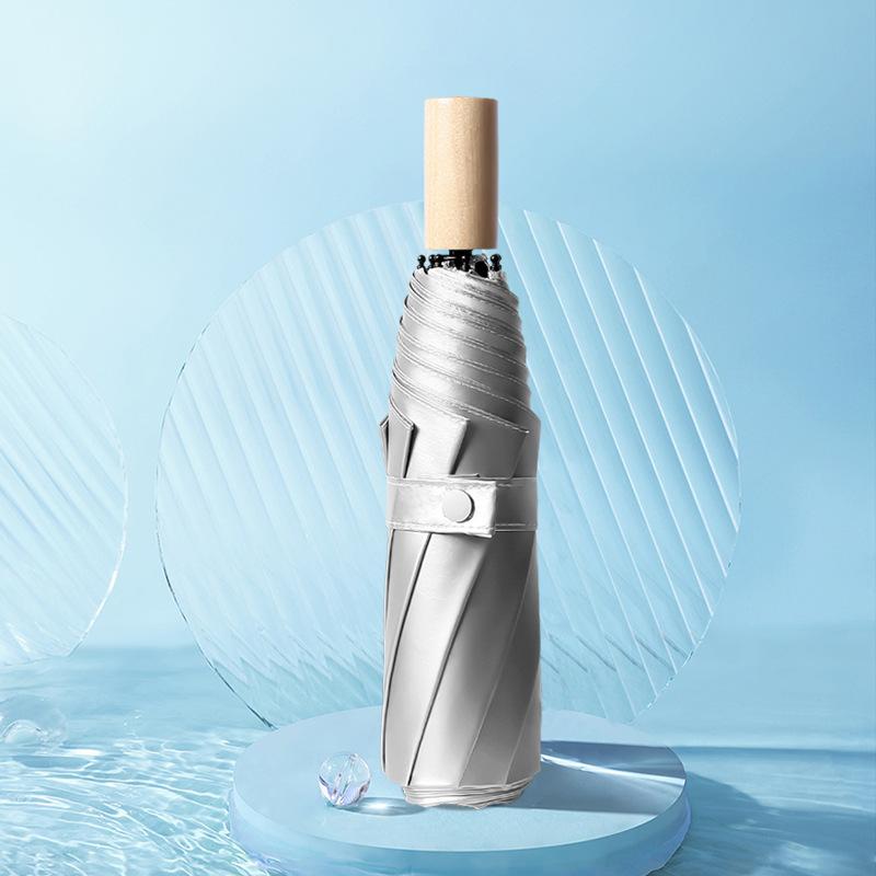 190T Simple Titanium Silver Adhesive Women's Sun Protection Umbrella UV Folding Sun and Rain Dual Use Sunshade Umbrella