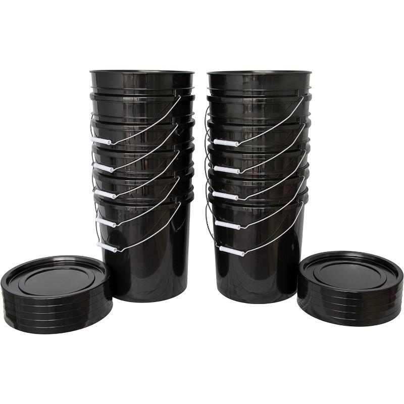 10 Buckets and 10 Lids, Black (4.4 Gallon) - Plastic Material,20L Plastic Barrel Car Bucket, Kimchi Bucket