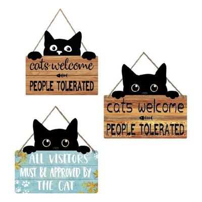 Rural Styles Wooden Pet Welcome Sign Hanging Art Piece Cats Greeting Door Sign For Animal Enthusiasts And Home Decoration