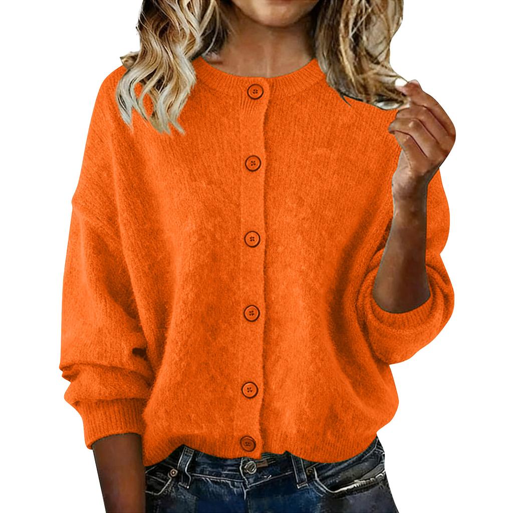 Women's Fashionable Casual Knitted Top Solid-Colour Long-Sleeved Cardigan Jacket