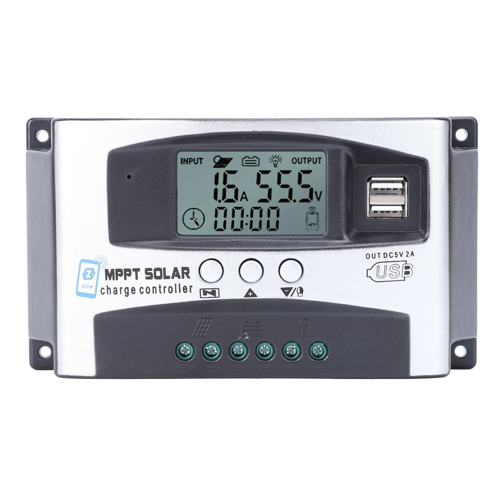 

MPPT Solar Charge Controller Bluetooth App Control 12V 24V 36V 48V LCD Display Solar Panel