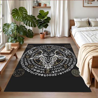 Anti‑Slip Crystal Velvet Floor Rug, Baphomet Design Carpet for Indoor Living Bedroom Home Decoration