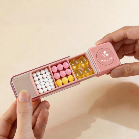 Mini Pill Box with Three Independent Grids and Cutter Slot Moisture-Proof Seal