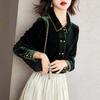 Brand Genuine Women's Double-Breasted Gold Velvet Blouse with Peter Pan Collar, 2025 Autumn Collection.