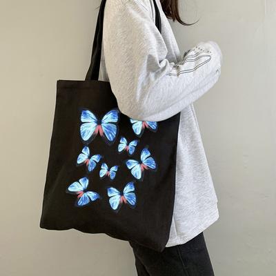 Zomer cartoon vlinderprint canvas damestas shopper Koreaanse ins casual grote capaciteit mode Vintage chique schoudertassen