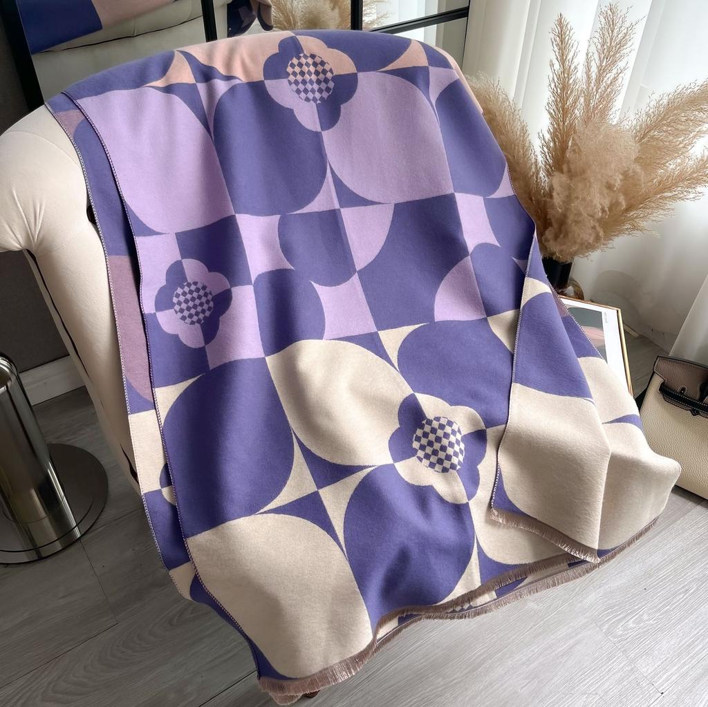 Scarf Double-Sided Warm Four-Leaf Plaid Fashionable And Elegant Imitation Cashmere Scarf Shawl Women