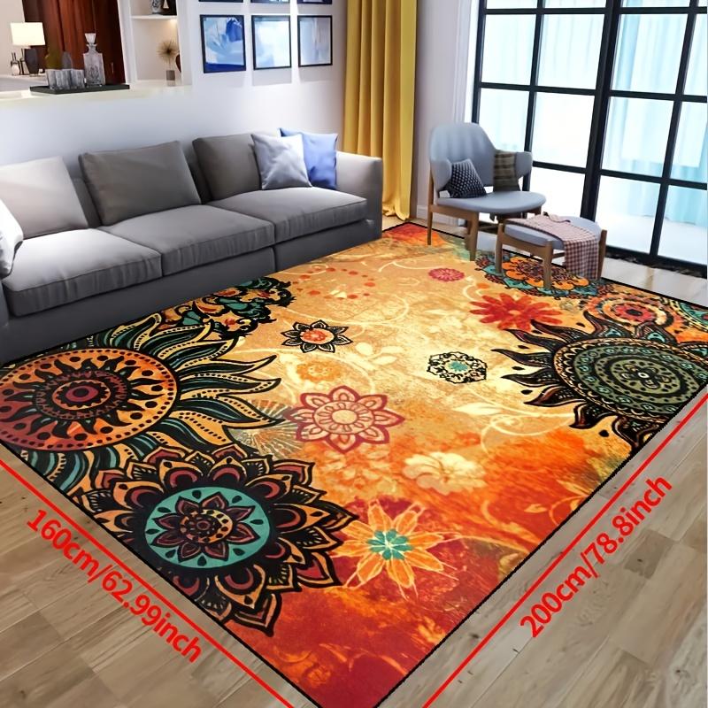 Beautiful Floral Print Area Rug, Aesthetic Flower Floor Mat for Entryway Living Room Bedroom, Washable Indoor Outdoor Carpet