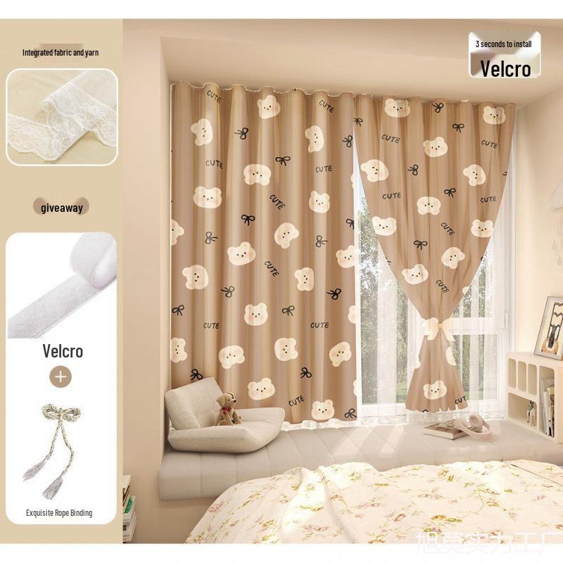 No-Punch Light-Blocking Bay Window Curtain Fabric for Bedrooms