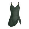Women's One Piece Swimsuit Deep V Neck Cross Wrap Side Tie Bowknot Design Padded Wireless Swimwear with Skirted Bottom for Beach Pool