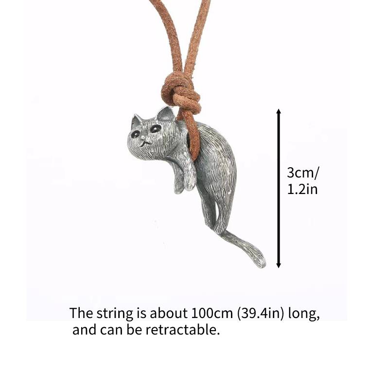 

Retractable Pure Copper Retro Scruffy Cat Necklace Engraving Couples Pendant
