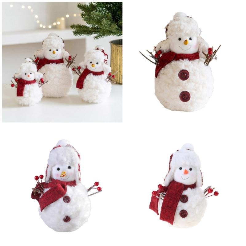 Cartoon Scarf and Hat Snowman Figurine Plush Toy Cartoon Festival Snowman Stuffed Dolls Winter Christmas Desktop Decors