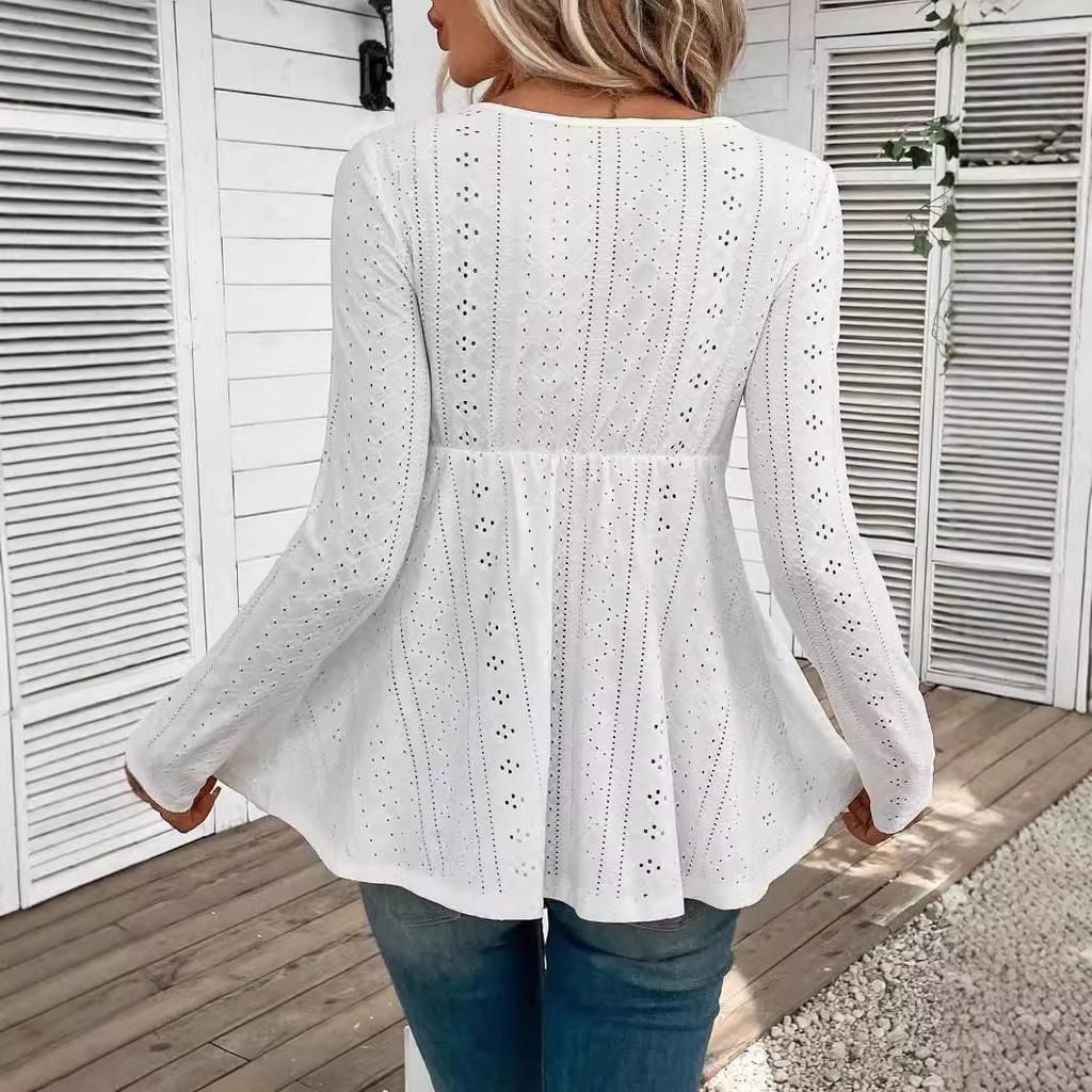 Spring Elegant Women Solid Color V-Neck Splicing Lace Long Sleeve T-Shirt Top Women Versatile Closet Essential Fashion Items Shirt