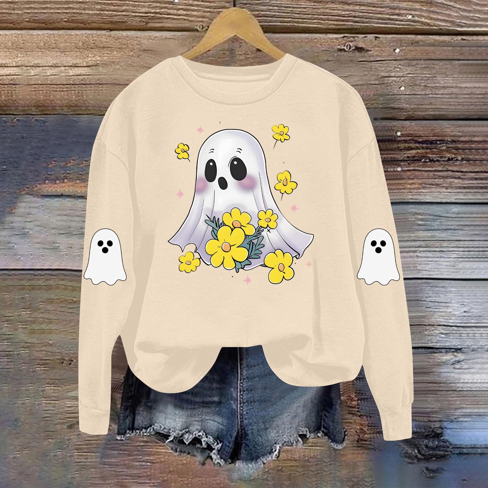 

Женская модная повседневная толстовка с длинным рукавом и принтом на Хэллоуин, с круглым вырезом L