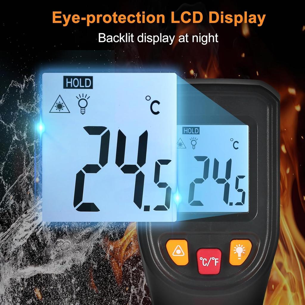 Infrared Thermometer Non-Contact Digital Temperature Gun -50°C~600°C (-58°F~1112°F) IR Thermometer for Industrial, Kitchen Cooking, Automotive,