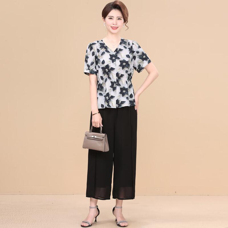XUEXI Mother s Elegant Floral Summer Suit 4XL чёрный