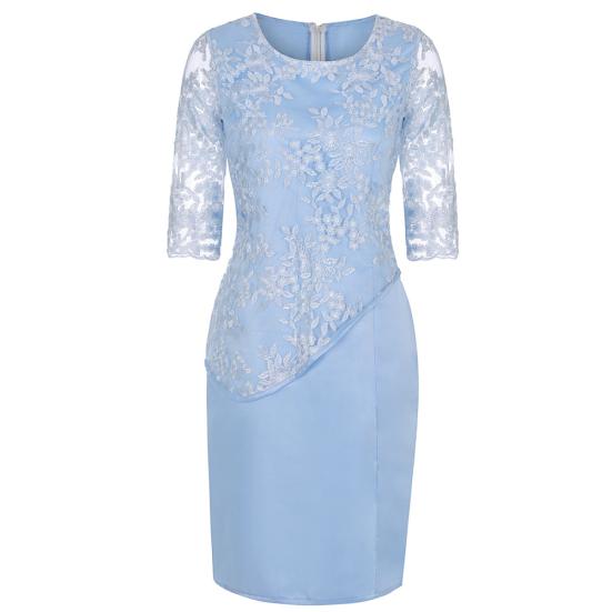 Floral Lace Mother of the Bride Dress Plus Size Midi Party Dress with Sheer Half Sleeves