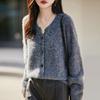 2025 French Heathered Wool Knit Cardigan - Women's Stylish Outerwear Sweater