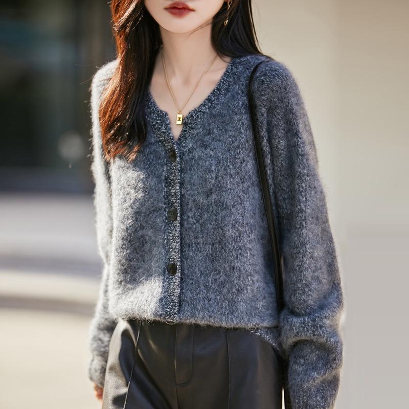 2025 French Heathered Wool Knit Cardigan - Women's Stylish Outerwear Sweater