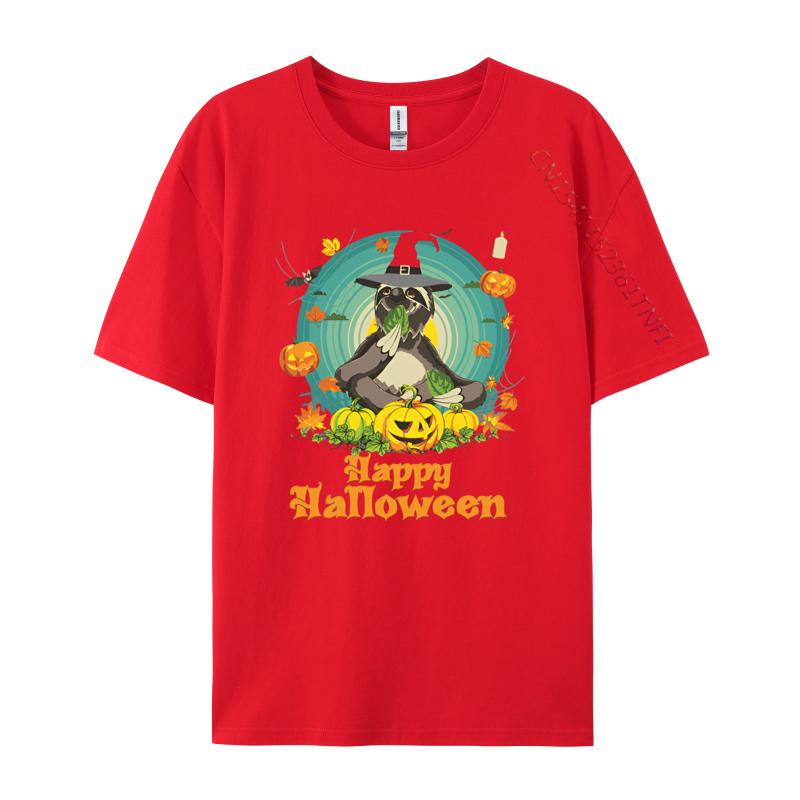 Mens Tshirts Happy Halloween Sloth Dog Pumpkin T Shirt Cotton Cool Tees For Men Loose Tops Tees