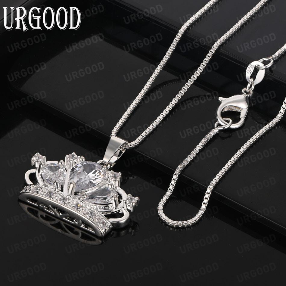 925 Sterling Silver Exquisite and Charming Crown Pendant Necklace With AAA Zircon - Stylish Evening Jewelry