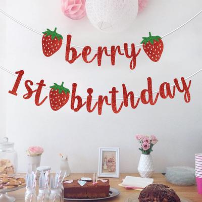 Strawberry Happy Birthday Banner Birthday Party Decoration Kids 1st Summer Strawberry Birthday Party Supplies Favors Baby Shower