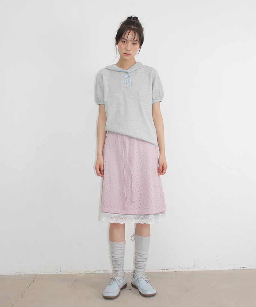 Waffle Button Half Sleeve Hoodie Gray