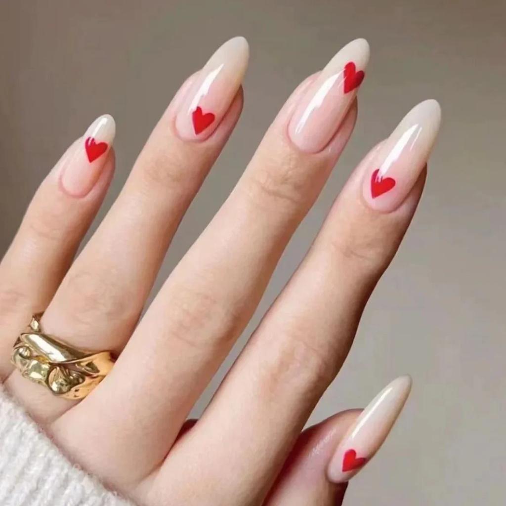 24Pcs Almond Long French Fake Nails Pointed Glossy White Edge Artificial Acrylic Press On Nails Removable Nail Art Tips