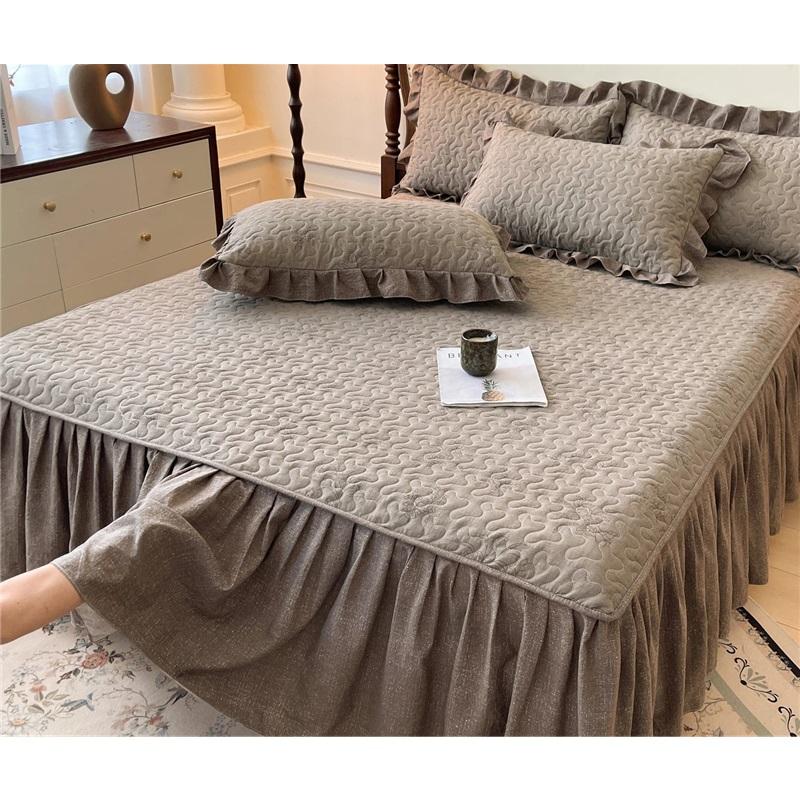 A Class Vintage Quilted Bed Skirt Washable Cotton Printed Bedspread 3 Piece Set Home Bedding Protector