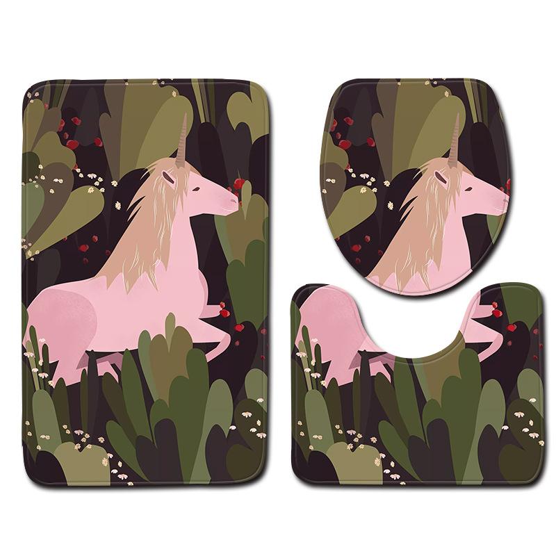 Unicorn Bathroom Toilet Three-Piece Floor Mat Doormat Bathroom Carpet