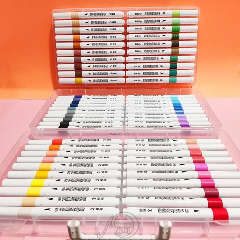 Pennarello Acrilico 12/48/60 Colori Pennarello Pittura Acrilica Punta a Pennello per Pittura su Carta Legno Vetro Tessuto Metallo Pietra