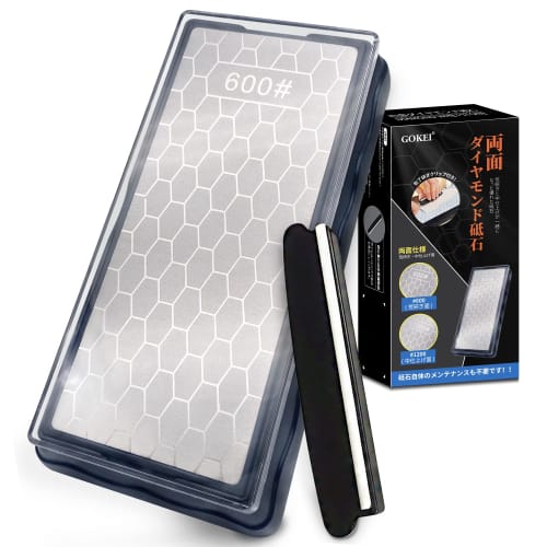 GOKEI Double-Sided Diamond Whetstone with Knife Sharpening Clip, #600 & #1200, for Medium Finishing, Double-Sided Diamond Whetstone, for Knife Sharpen