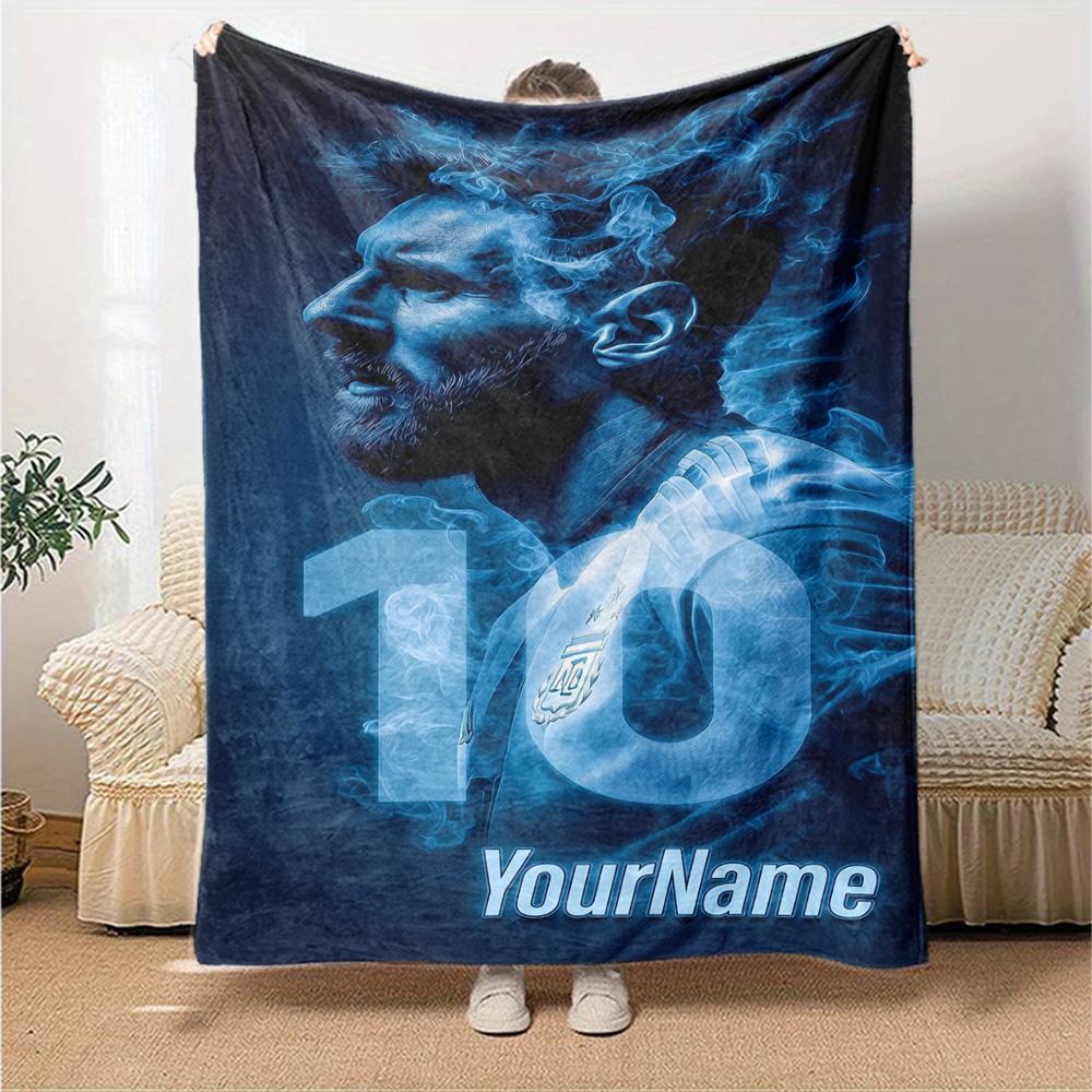 Messi Customize Your Name Blanket Cozy Customizable Blanket Comfortable Versatile for Picnics Livingroom Living Room Nap Ideal for All Seasons