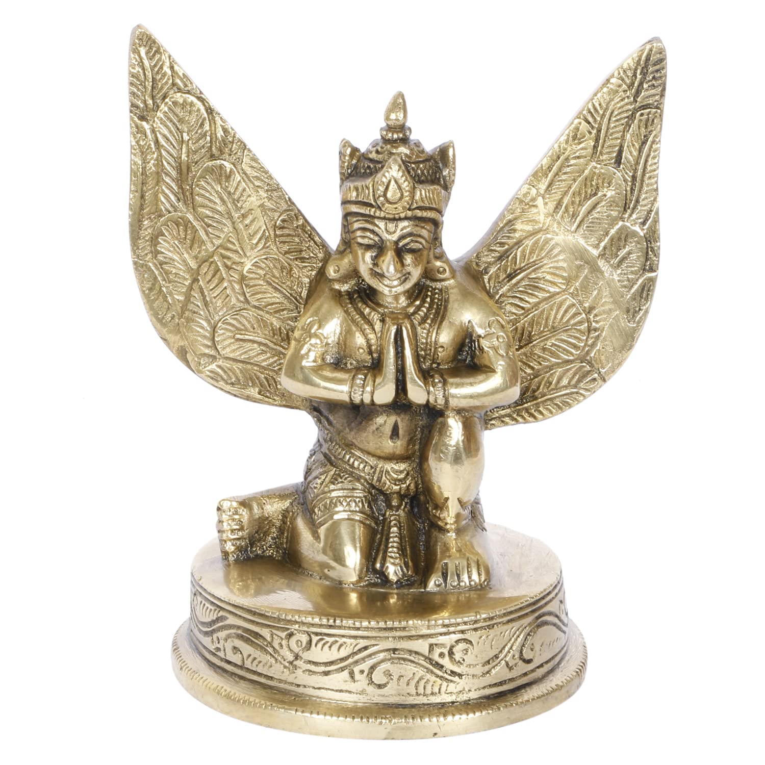 

Original Brass Garuda Statue, Vishnu Vehicle Eagle, Home Decor, Gold - 5 Inch