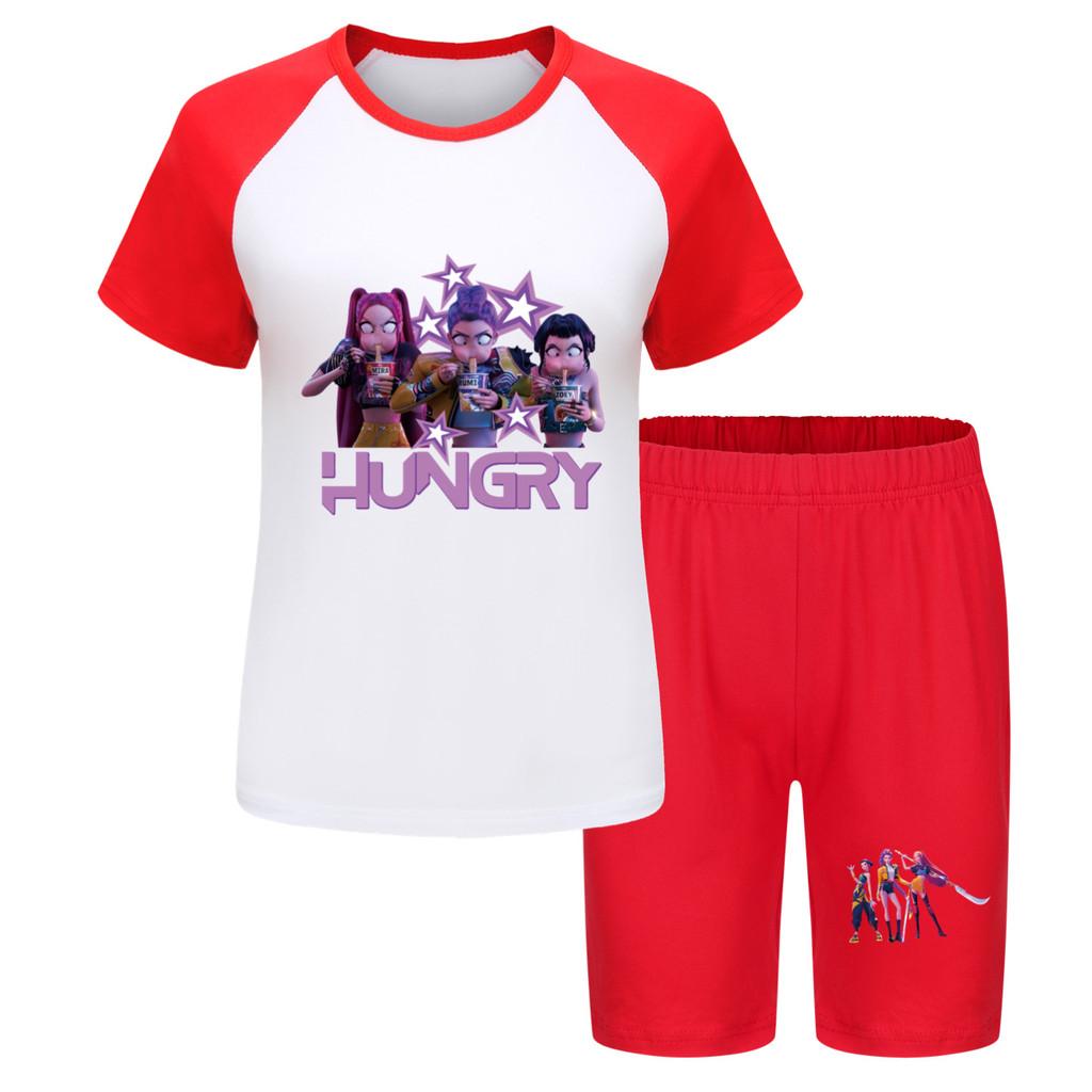 Kpop Demon Hunters Kids Summer Cotton Short Sleeve Shorts Set For Children