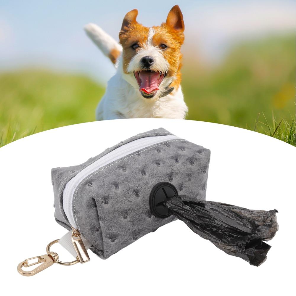 Ostrich Grain Surface Dog Poop Bag Dispenser Clip On Mount Pet Waste Storage Pack Road Side Walk